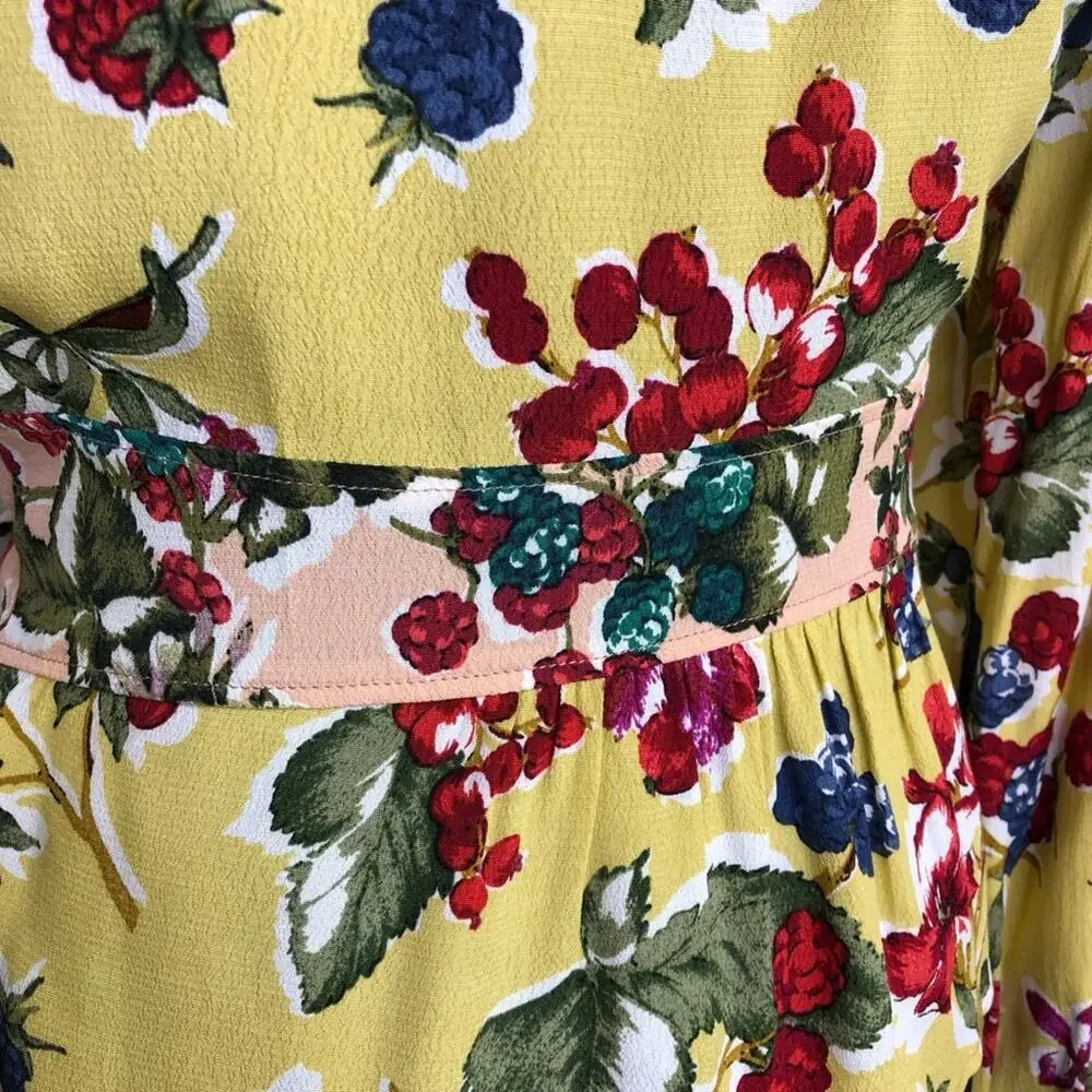 Anthropologie Meadow Rue yellow pink mixed floral wrap front top size 6 - Picture 14 of 16